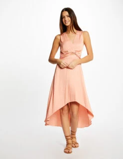 Robe Midi Trapèze Asymétrique Rose Moyen Femme