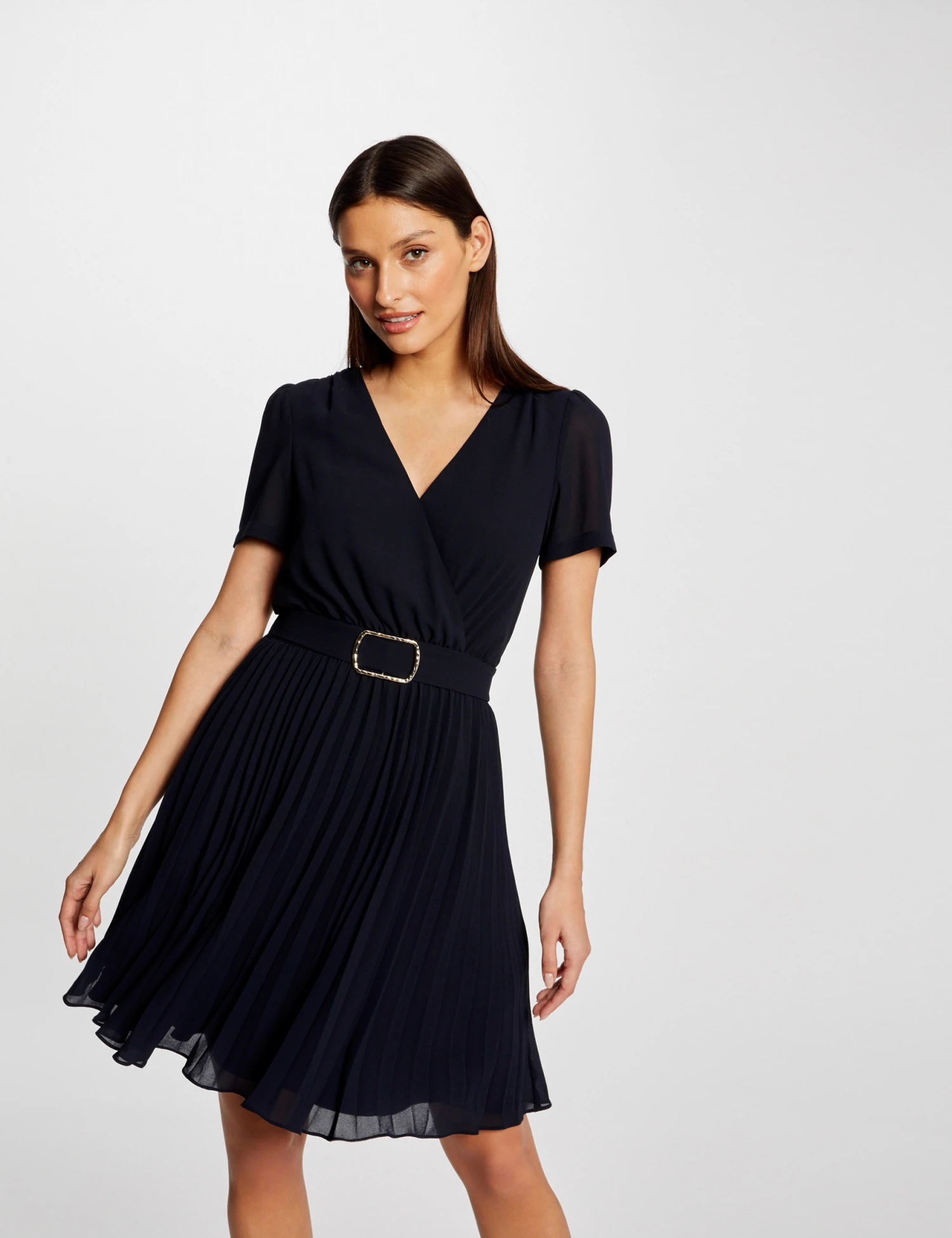 Robe Patineuse Bas Plissé Marine Femme