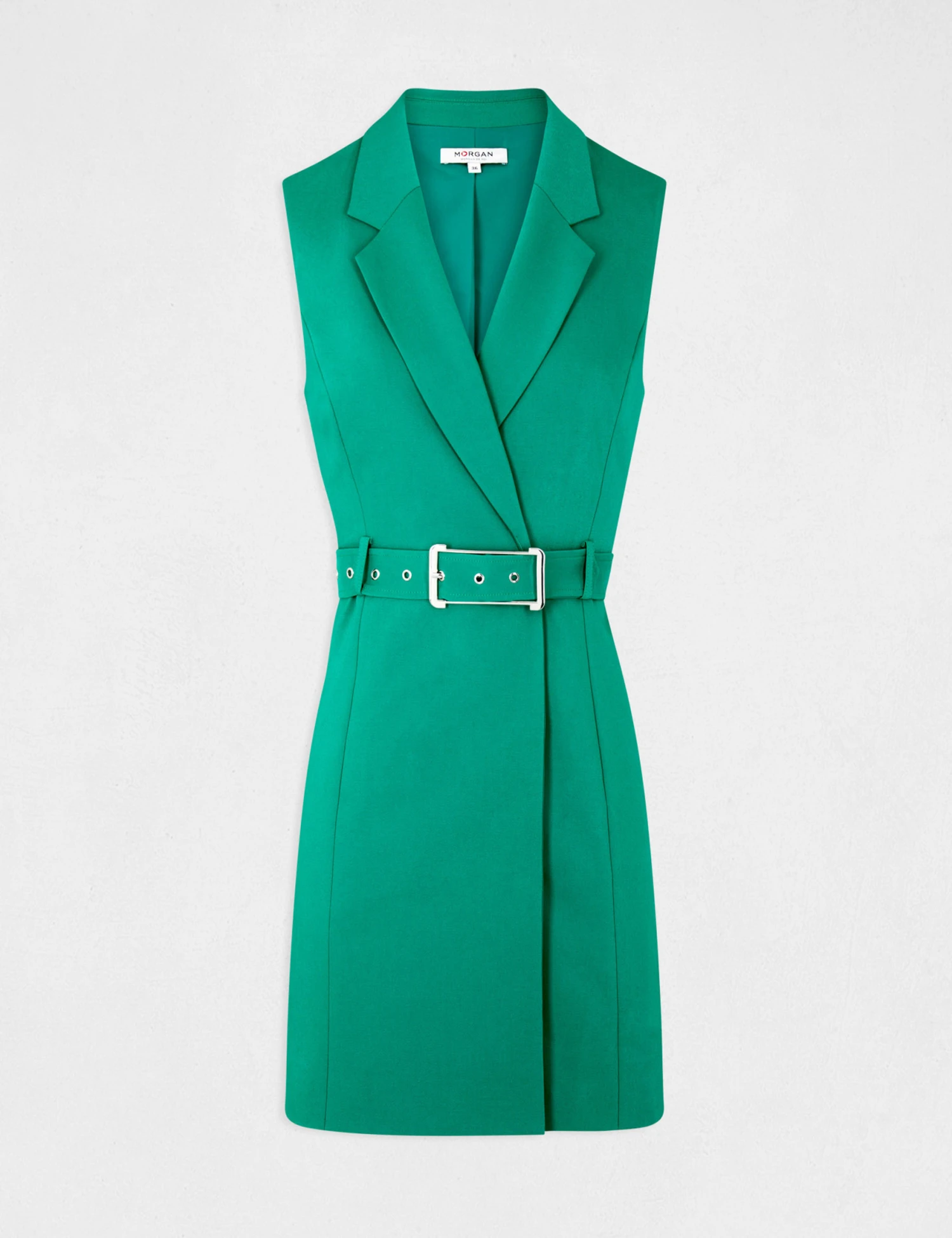 Robe Portefeuille Ceinturée Sans Manches Vert Femme – Image 5