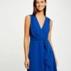 Robe Portefeuille Fluide Ceinturée Bleu Electrique Femme