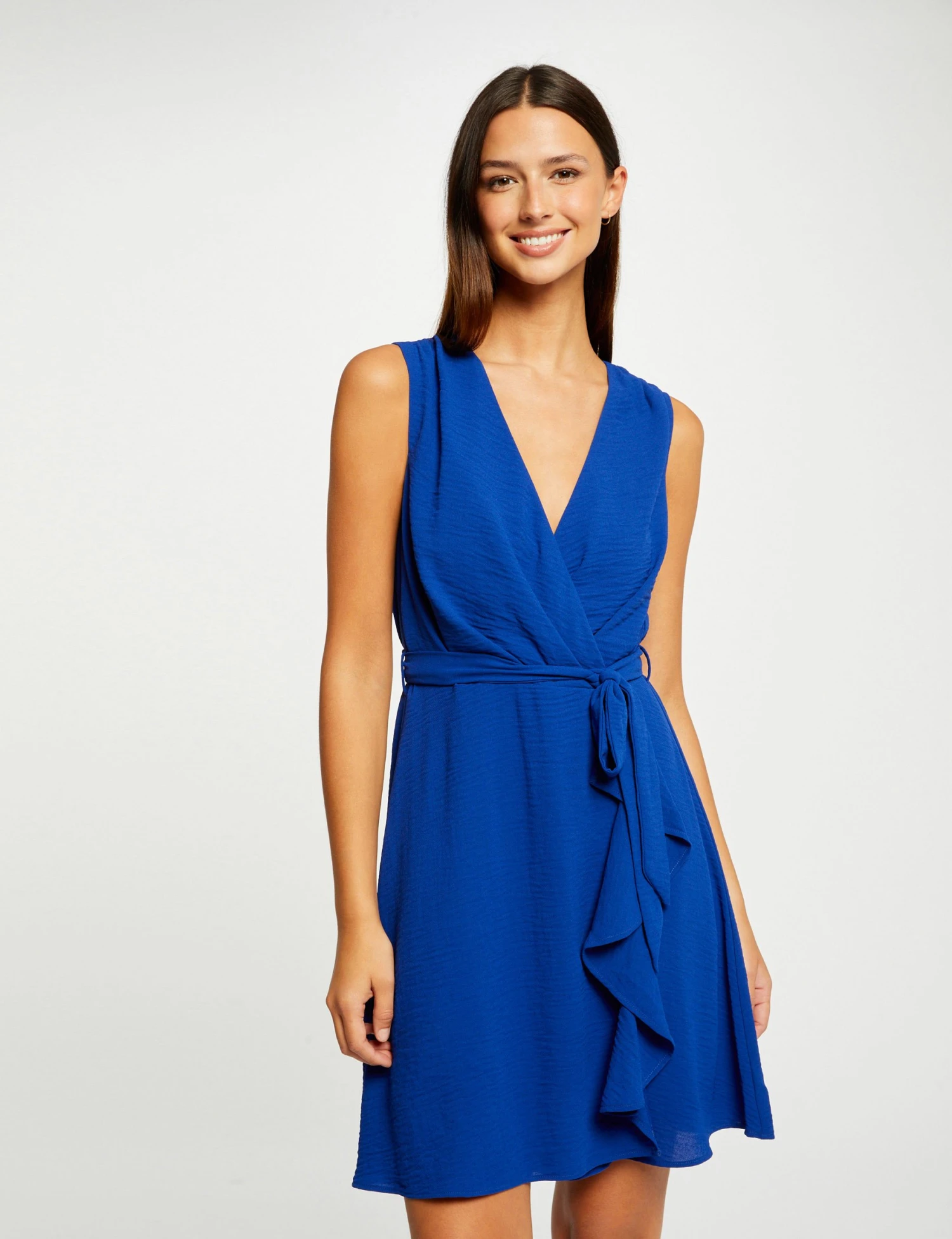 Robe Portefeuille Fluide Ceinturée Bleu Electrique Femme
