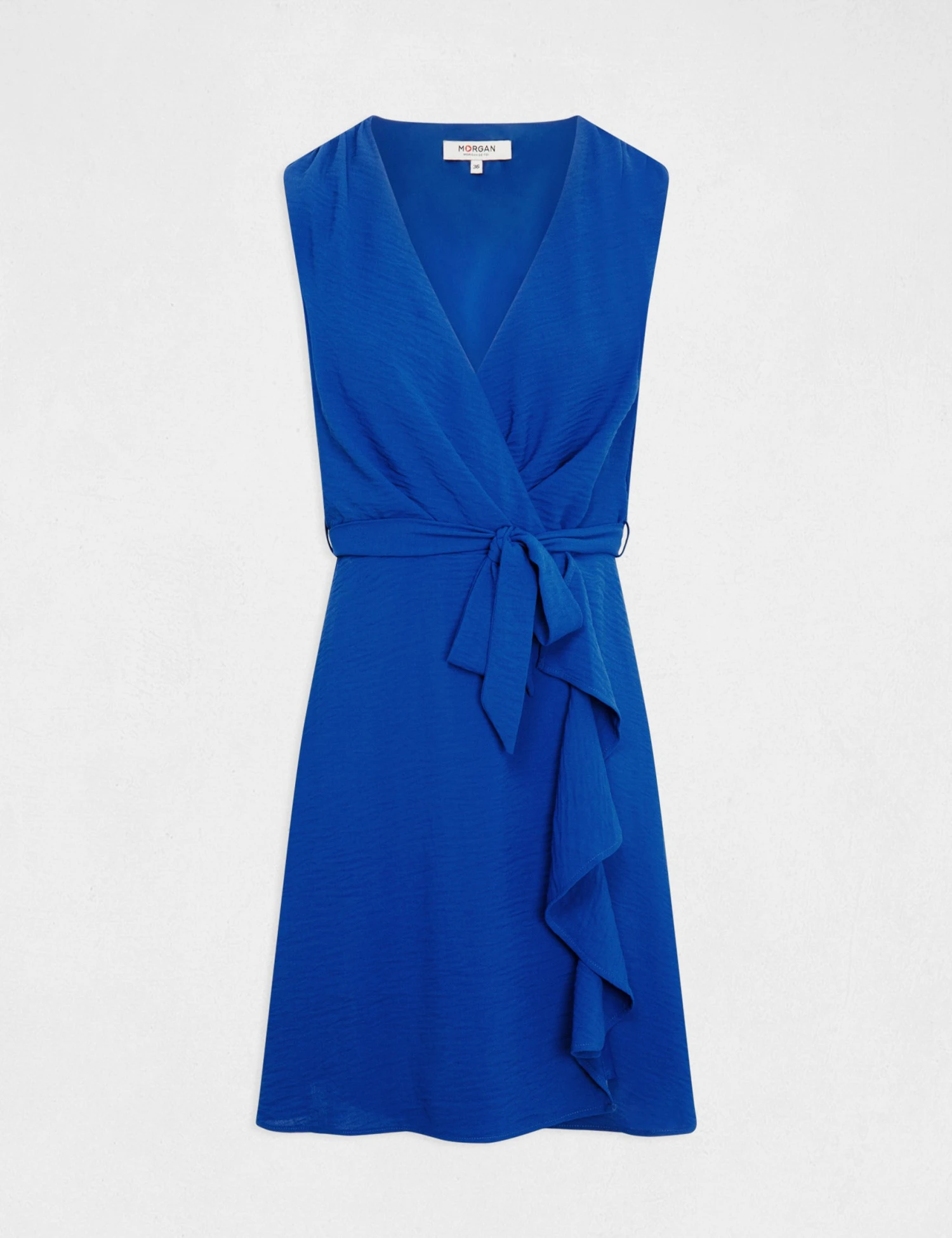 Robe Portefeuille Fluide Ceinturée Bleu Electrique Femme – Image 5