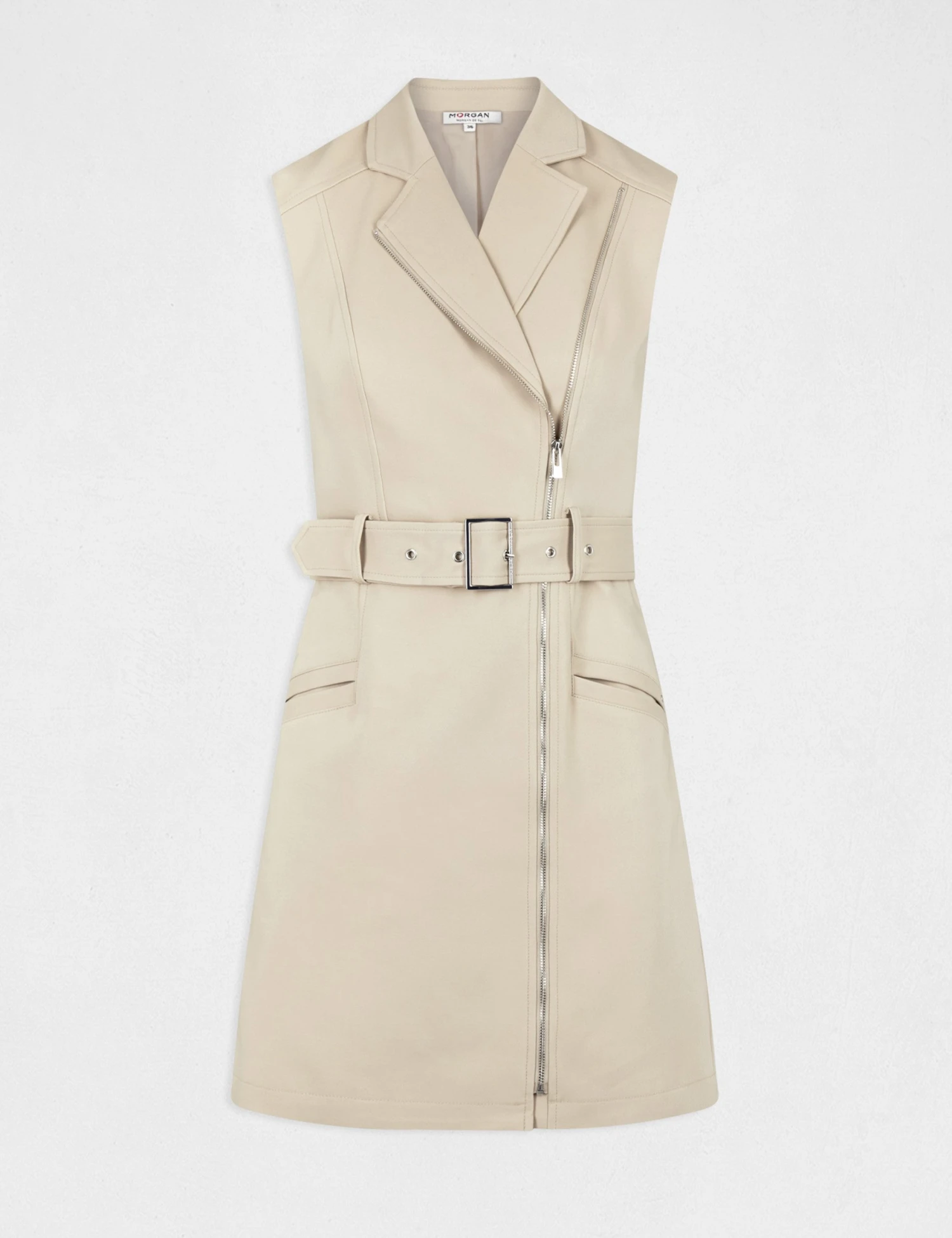 Robe Portefeuille Zippée Ceinturée Beige Clair Femme – Image 4