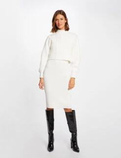 Robe Pull Ajustée Effet 2-en-1 Ecru Femme