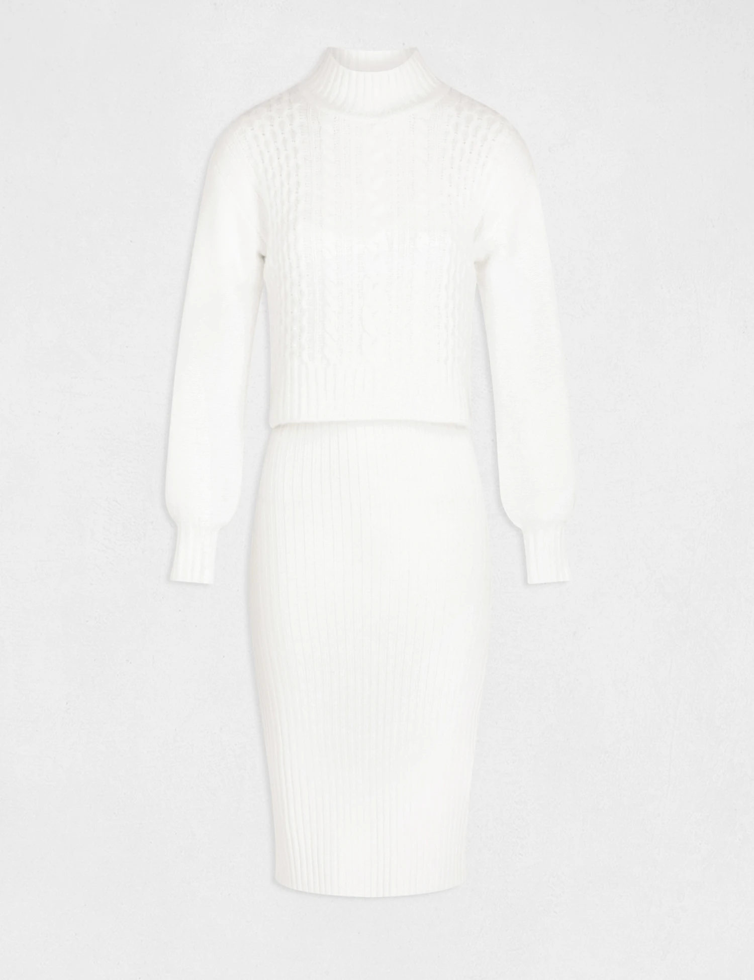 Robe Pull Ajustée Effet 2-en-1 Ecru Femme – Image 5