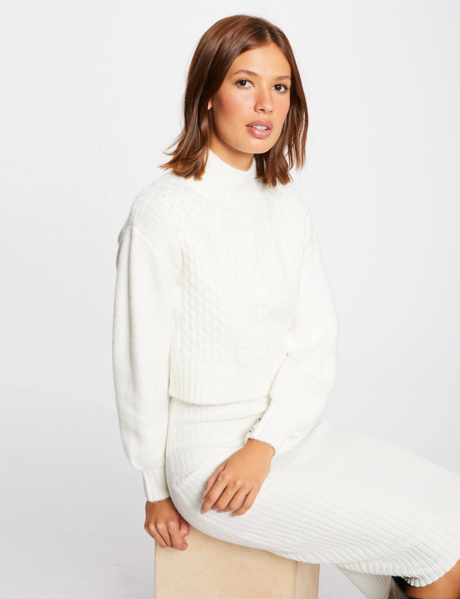 Robe Pull Ajustée Effet 2-en-1 Ecru Femme – Image 4