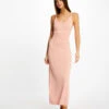 Robe Pull Longue Ajustée à Bretelles Rose Moyen Femme