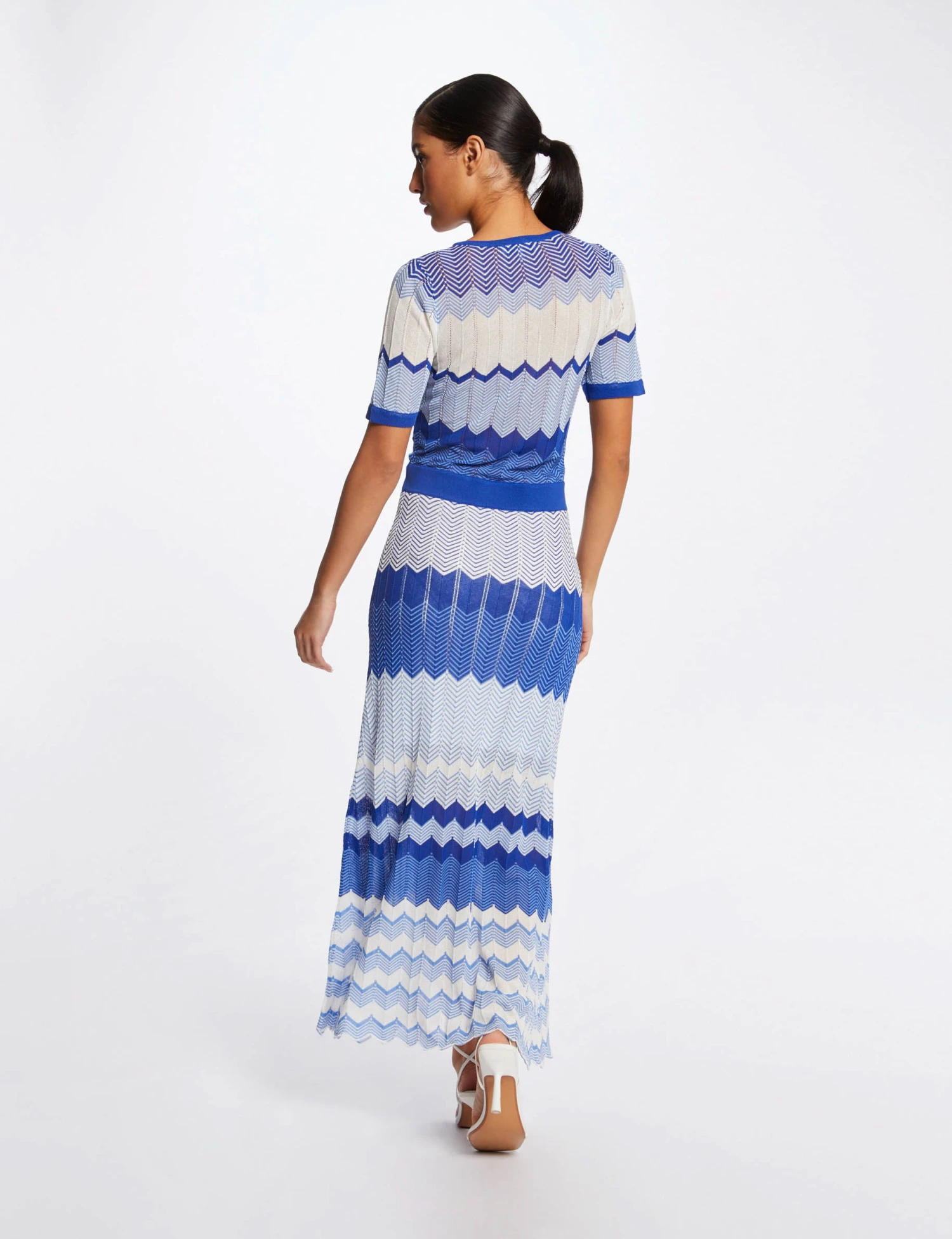 Robe Pull Longue Droite Imprimé Chevron Bleu Moyen Femme – Image 2