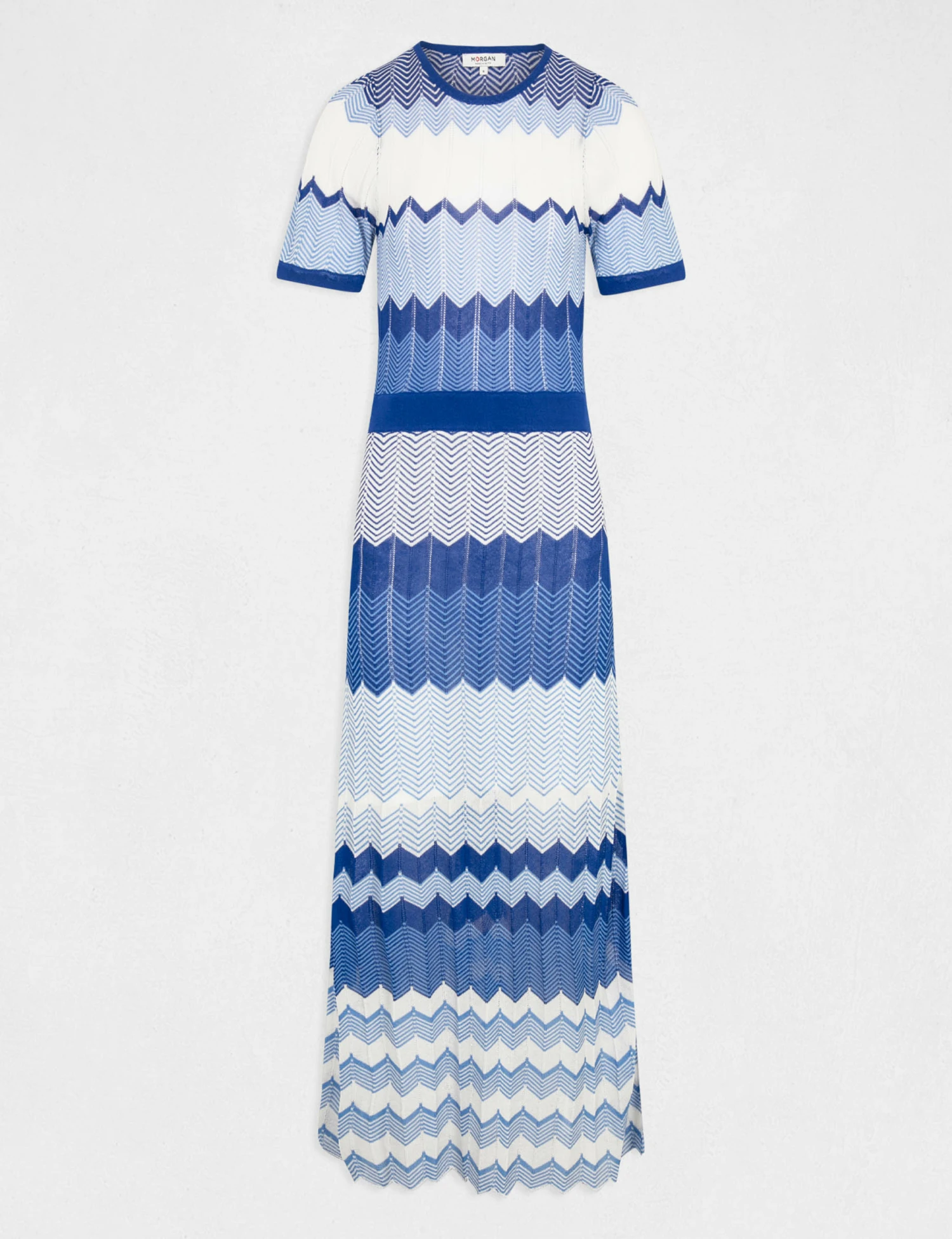 Robe Pull Longue Droite Imprimé Chevron Bleu Moyen Femme – Image 4