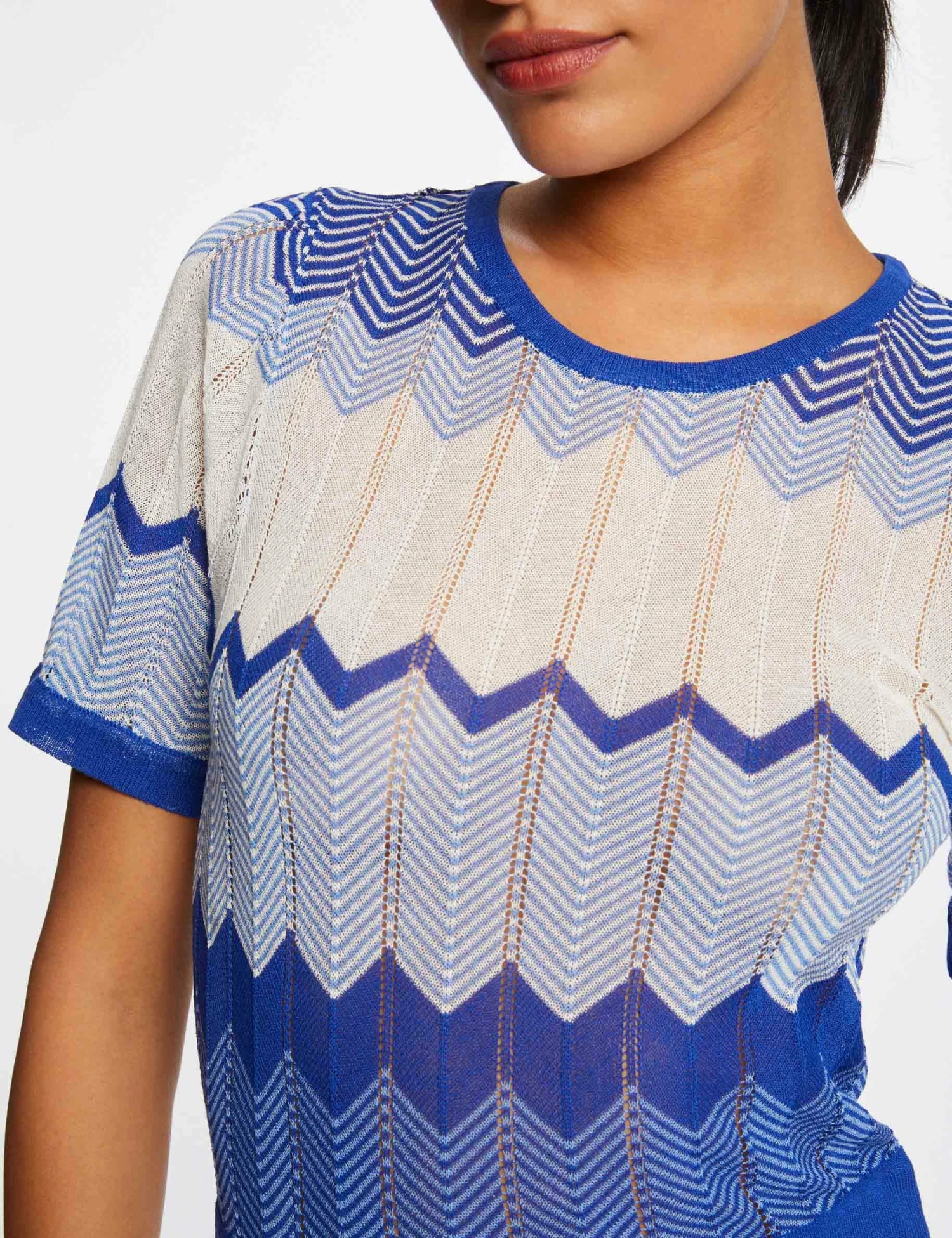 Robe Pull Longue Droite Imprimé Chevron Bleu Moyen Femme – Image 5