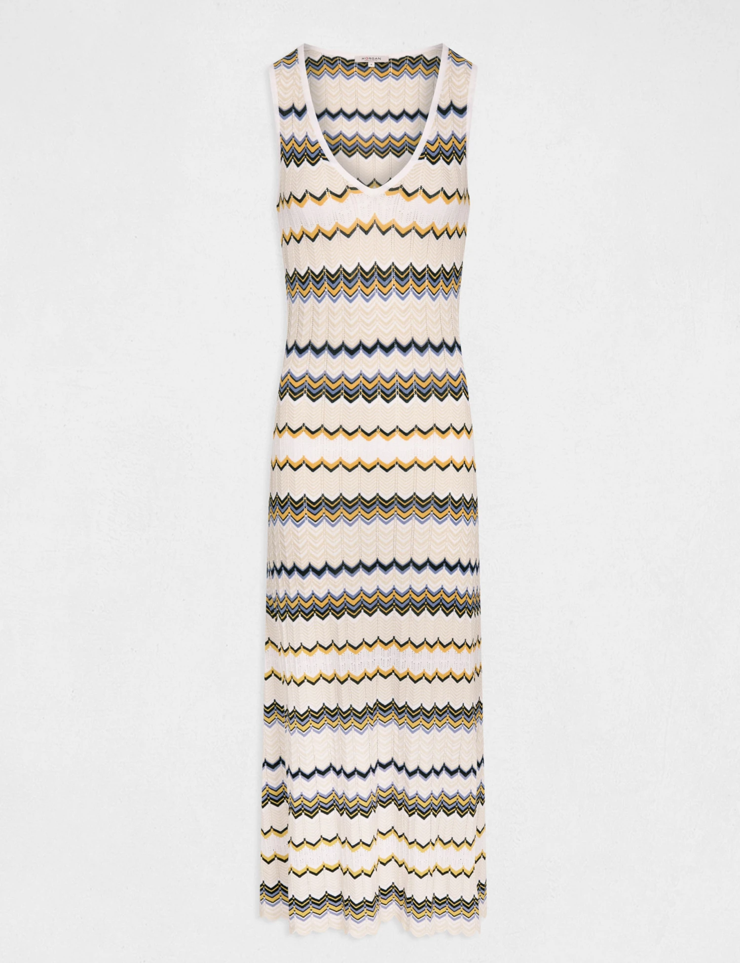 Robe Pull Longue Droite Imprimé Chevron Ivoire Femme – Image 5