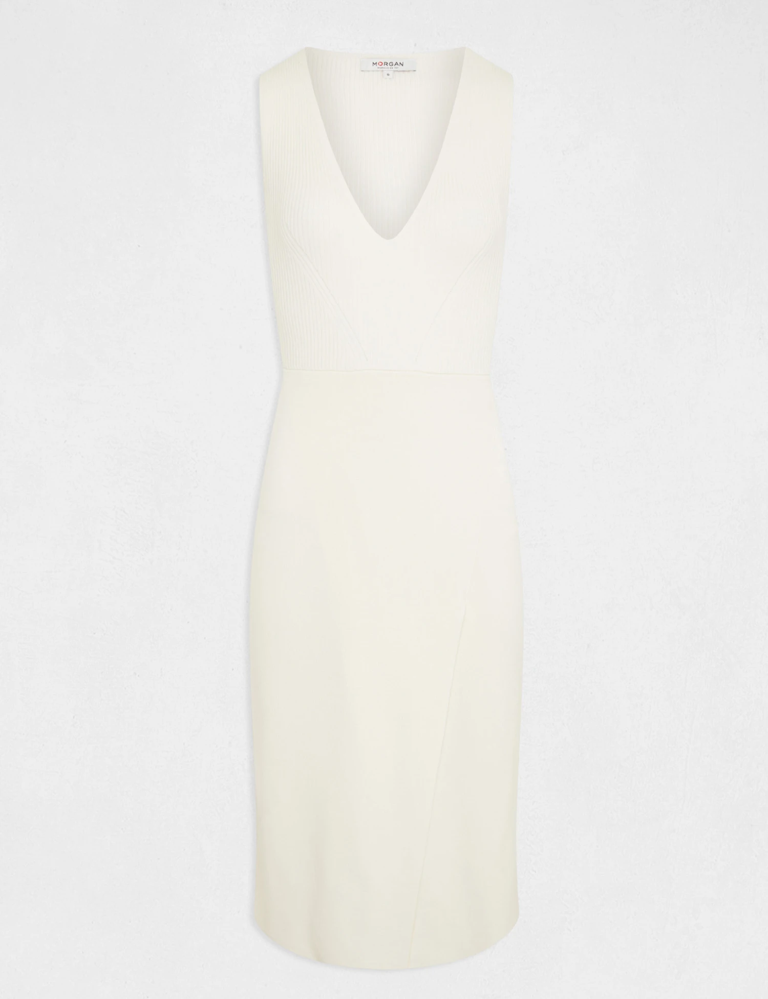 Robe Pull Midi Ajustée Col En V Ivoire Femme – Image 4