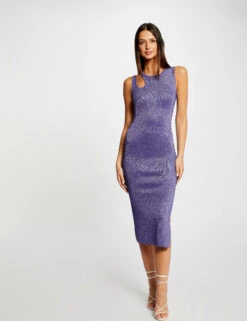 Robe Pull Midi Ajustée Fils Métallisés Violet Femme