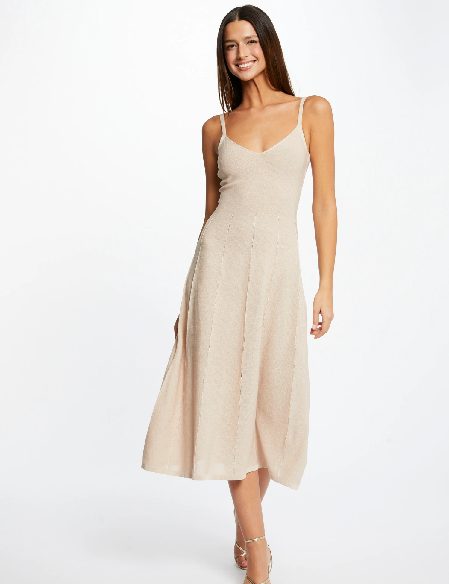 Robe Pull Midi évasée à Bretelles Fines Dore Femme