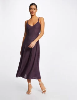 Robe Pull Midi évasée à Bretelles Fines Prune Femme