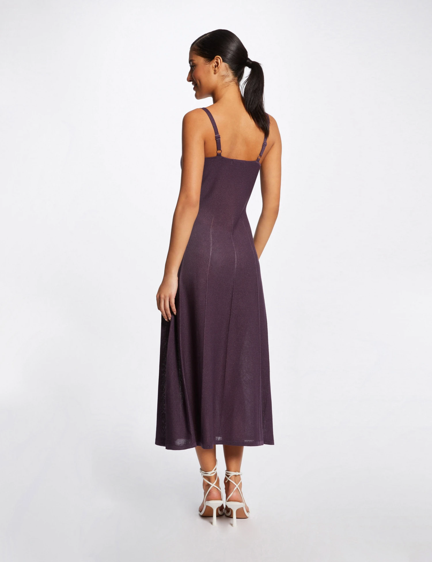 Robe Pull Midi évasée à Bretelles Fines Prune Femme – Image 2