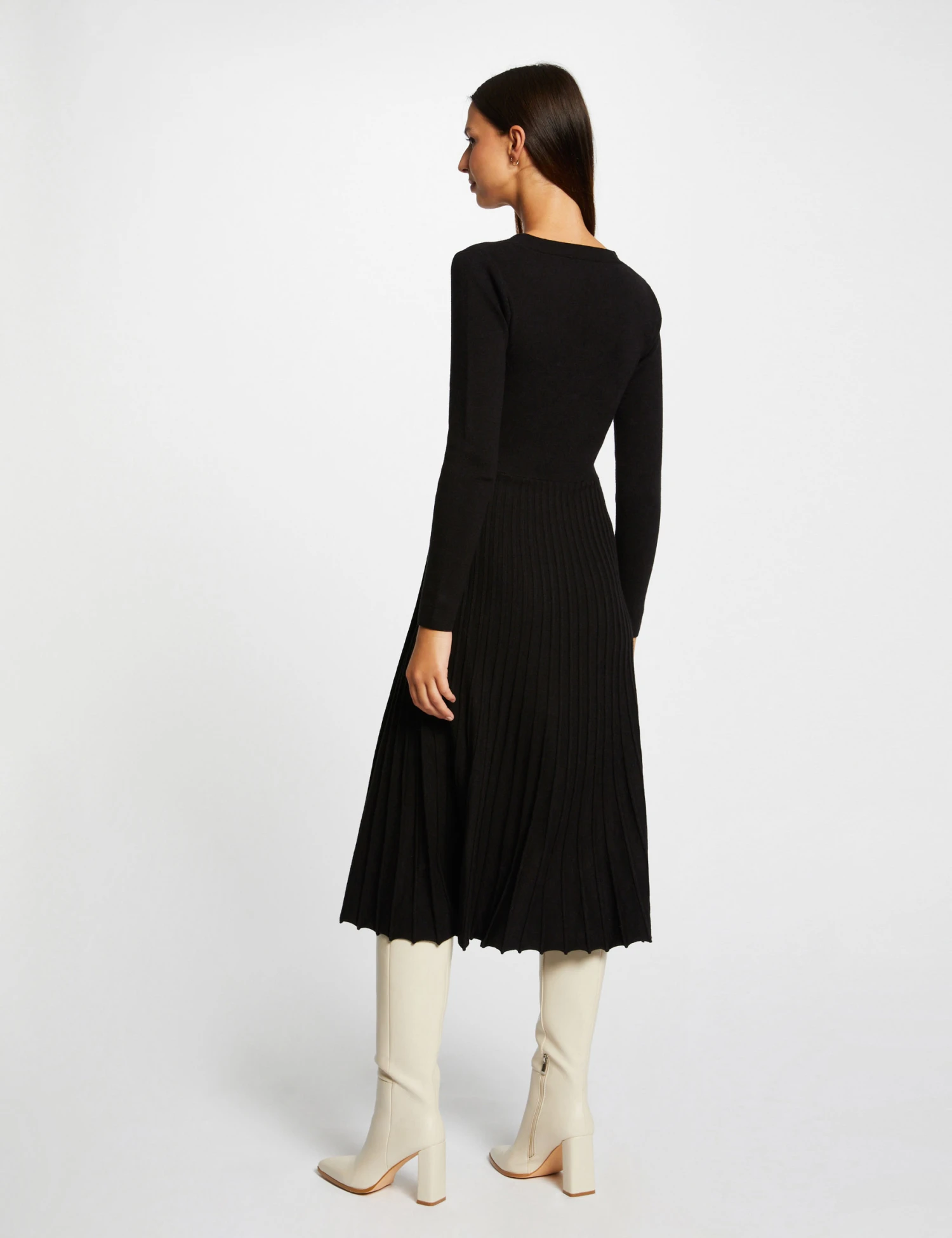 Robe Pull Midi Patineuse Bas Plissé Noir Femme – Image 2