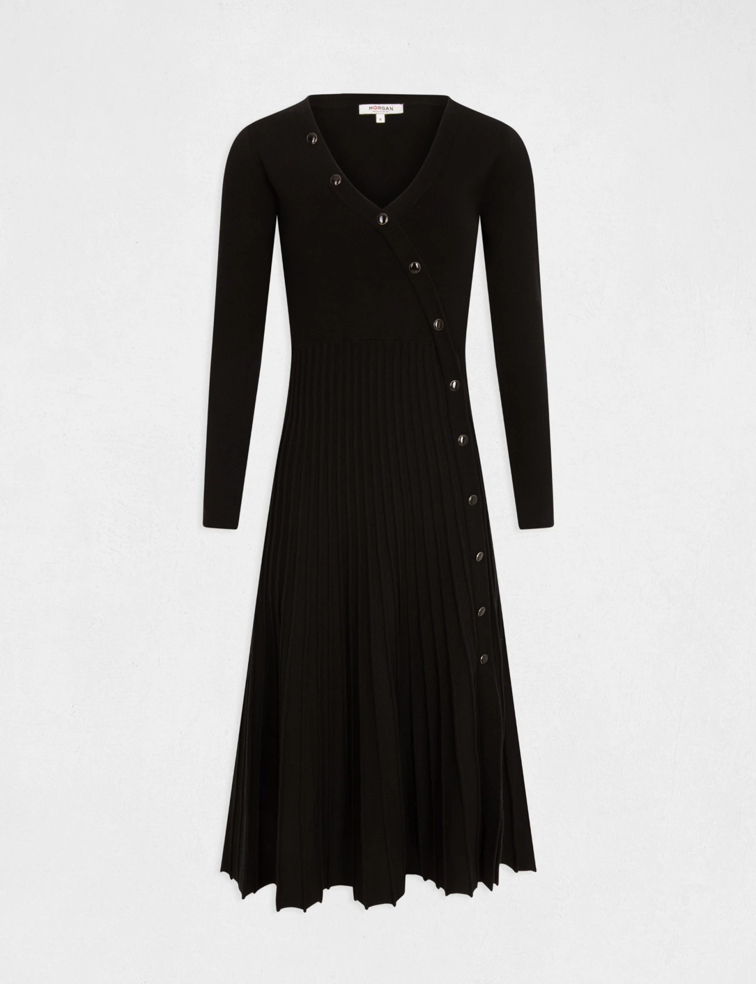 Robe Pull Midi Patineuse Bas Plissé Noir Femme – Image 4