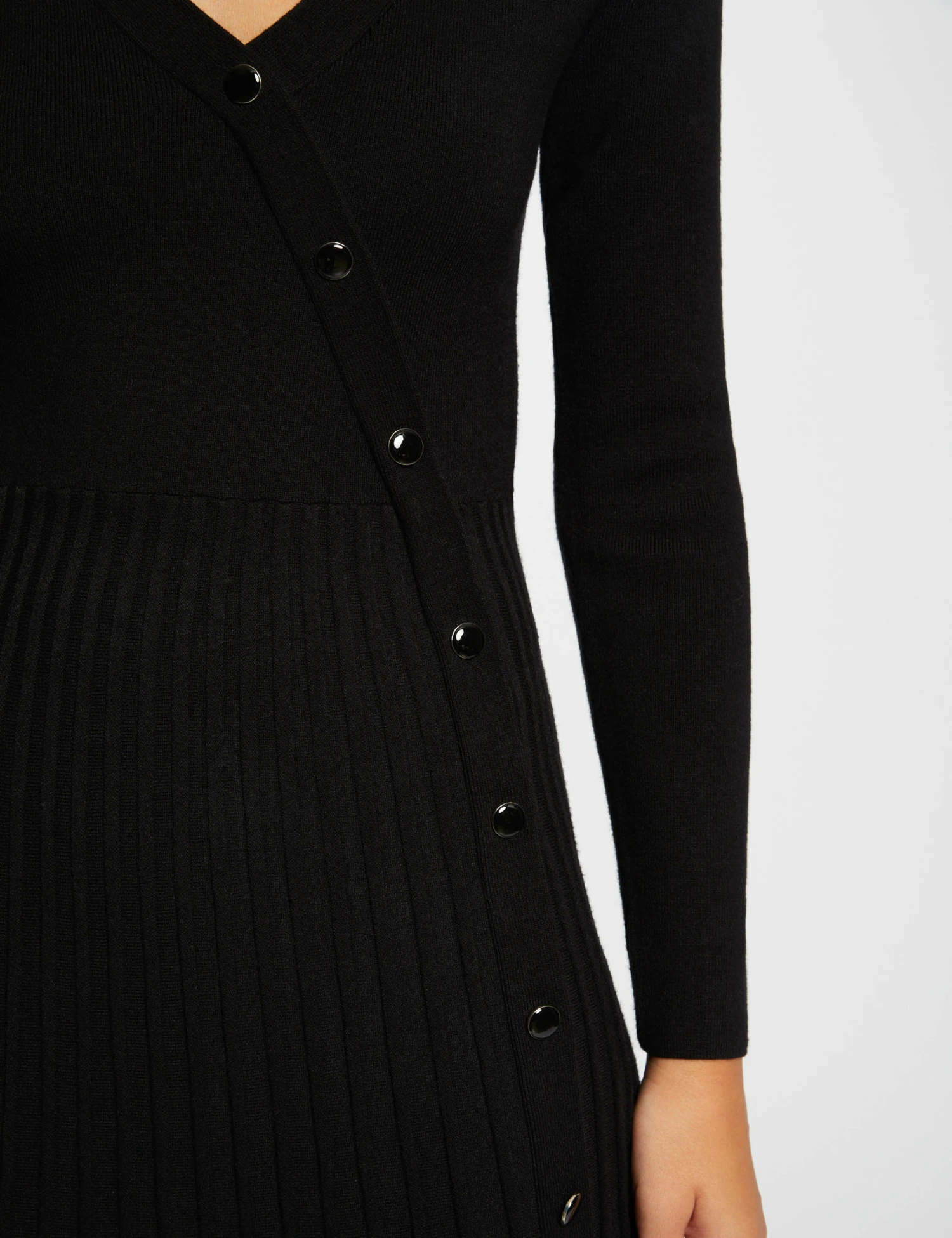 Robe Pull Midi Patineuse Bas Plissé Noir Femme – Image 5