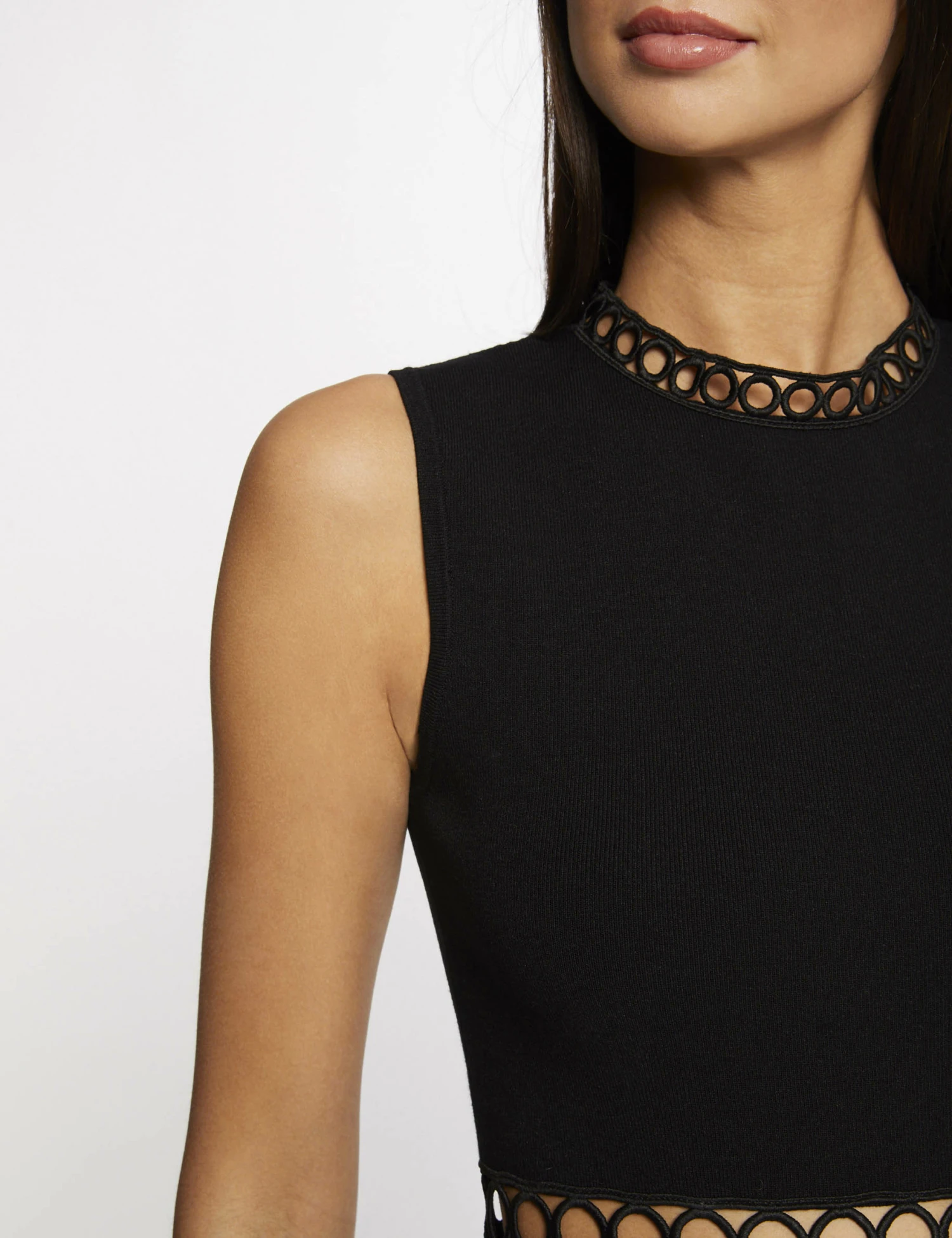 Robe Pull Patineuse Bandes Ajourées Noir Femme – Image 3