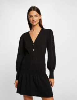 Robe Pull Patineuse Col En V Noir Femme