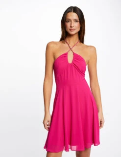 Robe Trapèze Avec Col Bustier Rose Fonce Femme