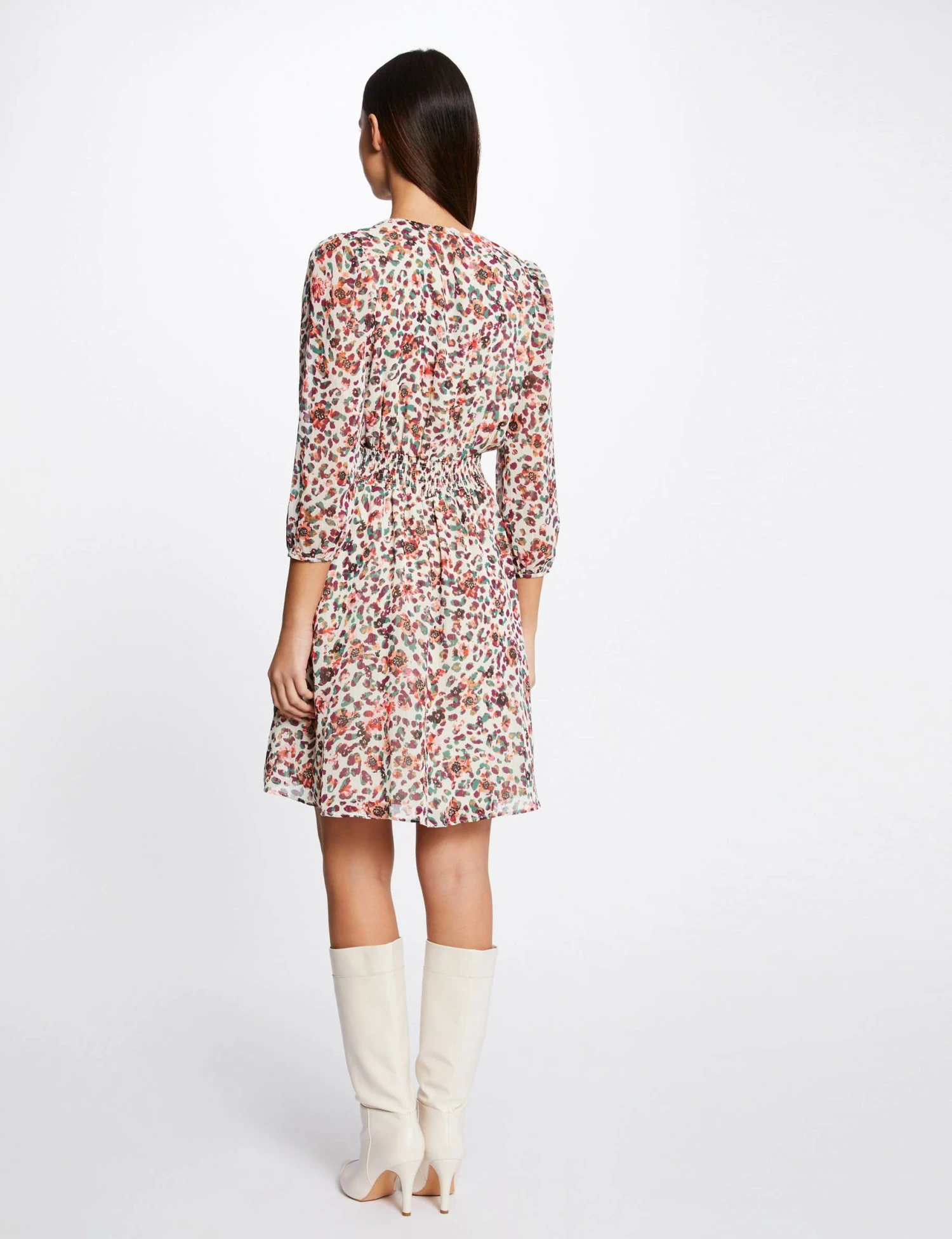 Robe Trapèze Fluide Imprimé Floral Ecru Femme – Image 5