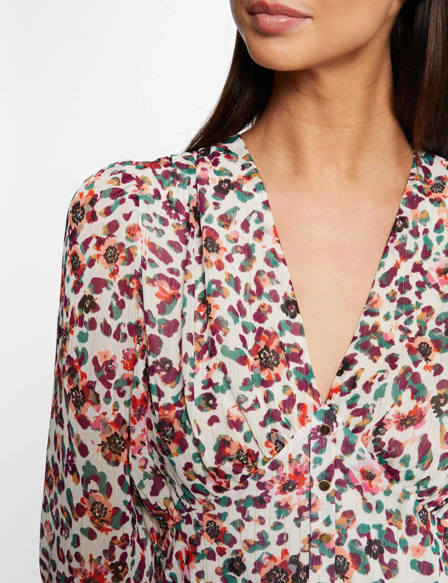 Robe Trapèze Fluide Imprimé Floral Ecru Femme – Image 3