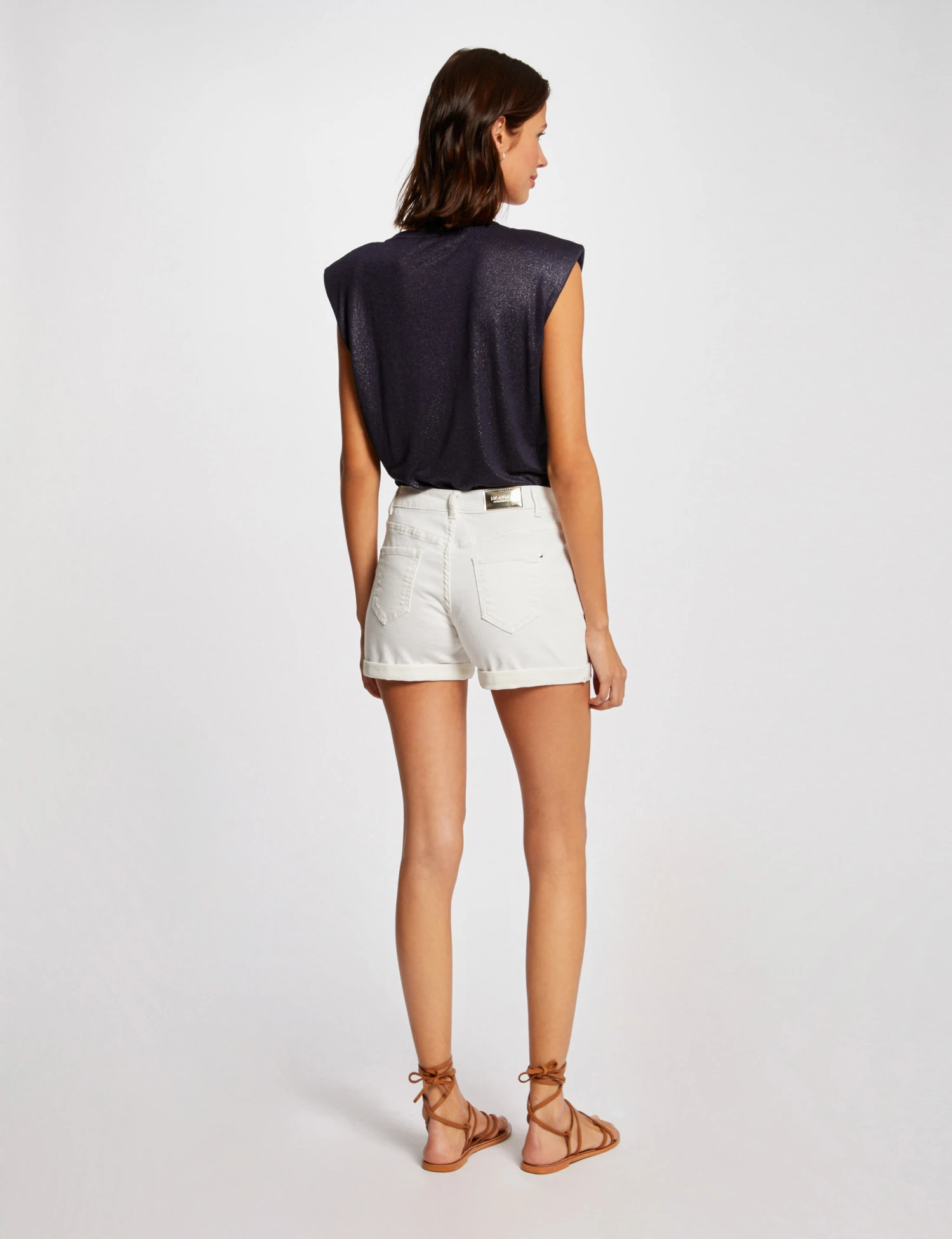 Short Ajusté à Pont En Jean Ecru Femme – Image 2