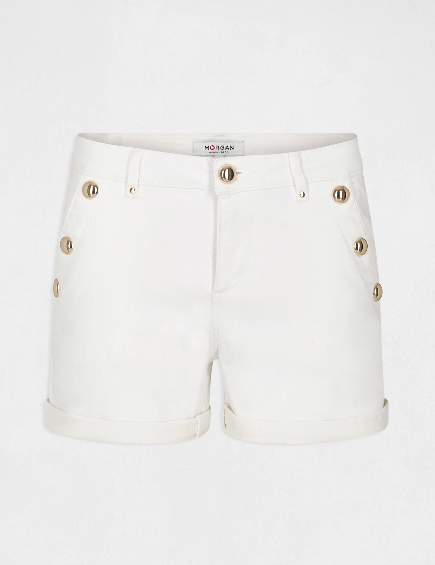 Short Ajusté à Pont En Jean Ecru Femme – Image 4