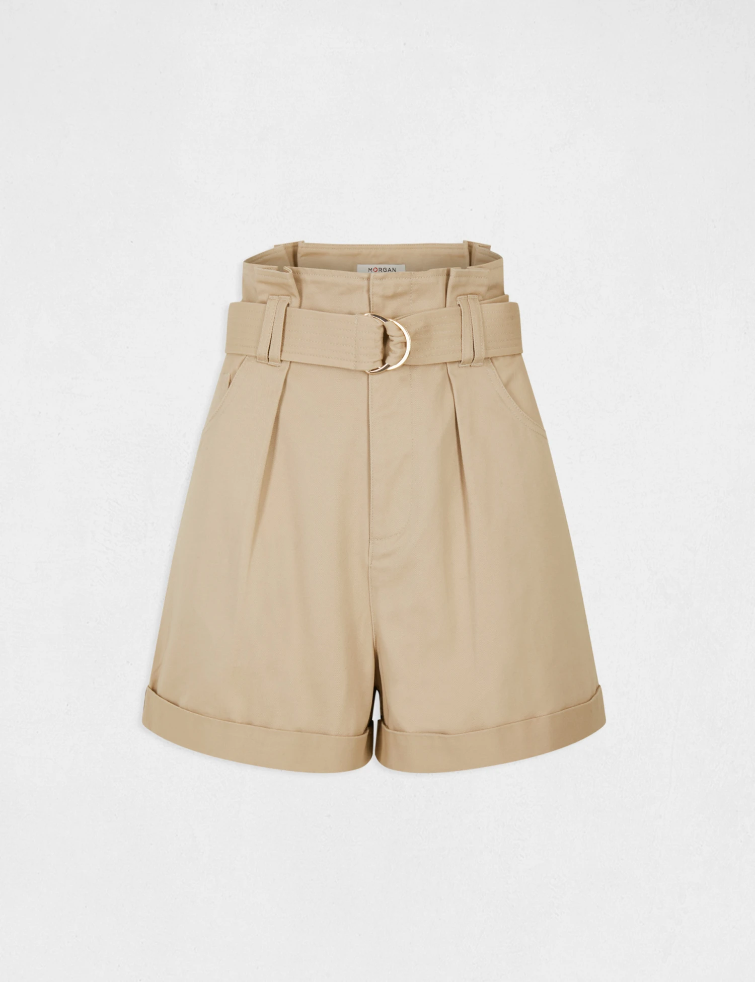 Short Ample Taille Haute Ceinturé Beige Femme – Image 5