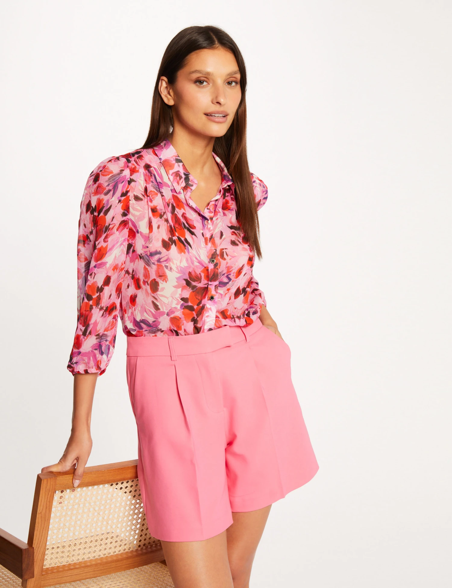Short City Droit Ă Pinces Rose Femme
