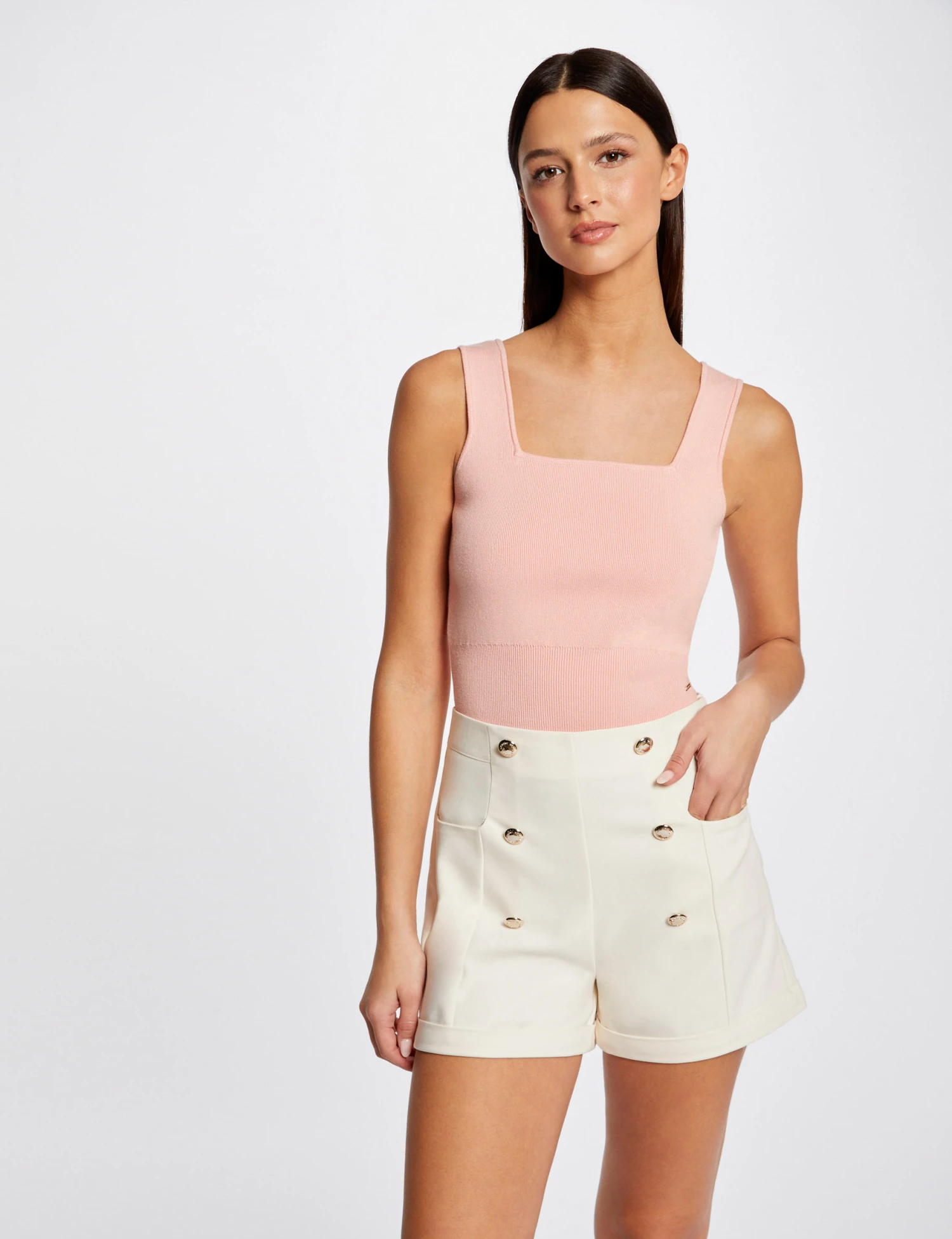 Short City Droit à Ponts Ecru Moyen Femme – Image 3