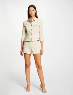 Short City Droit Taille Haute Beige Femme