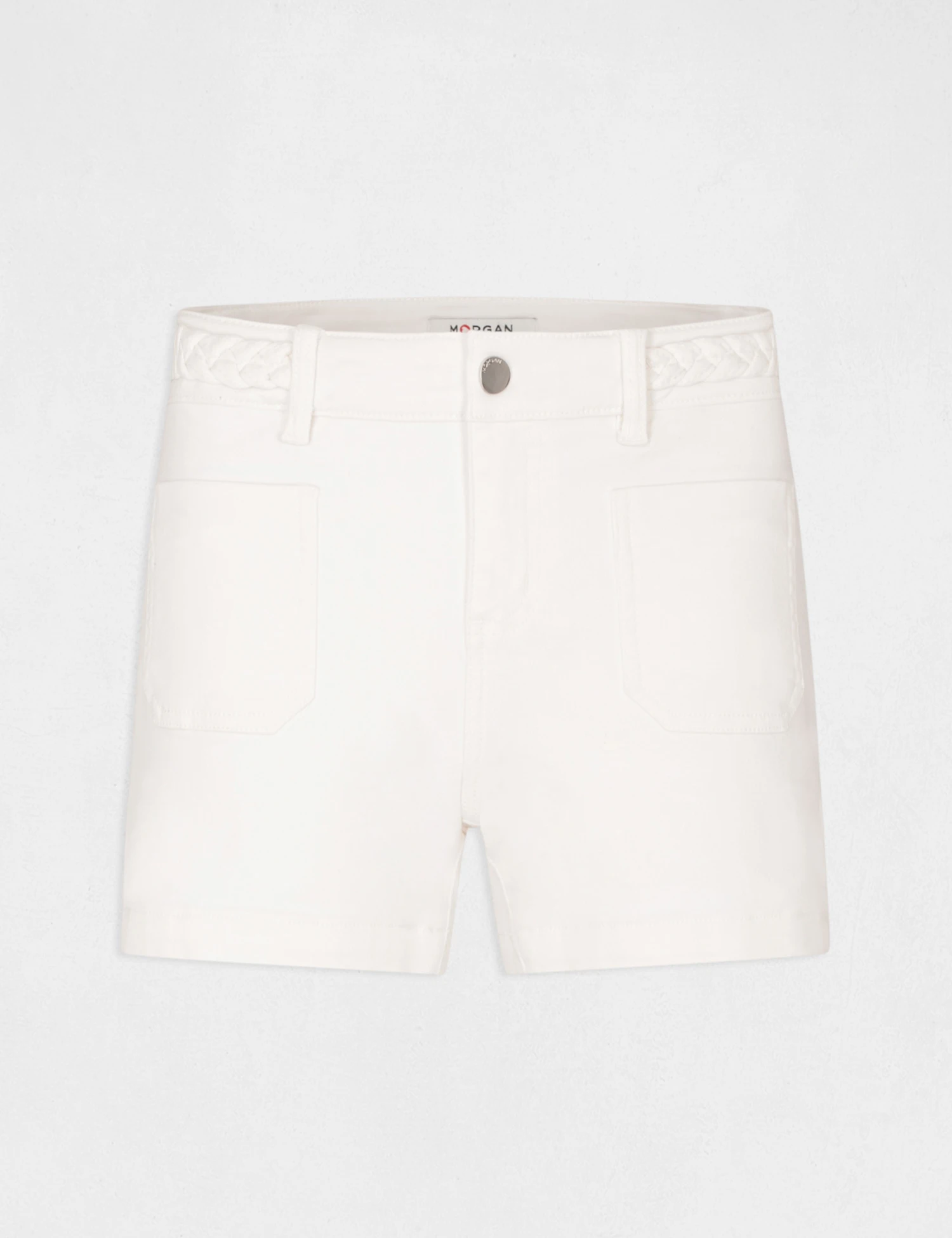 Short Droit Avec Détail Tressé Ecru Femme – Image 4