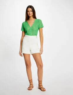 Short Droit Fluide Ă Ponts Ecru Femme