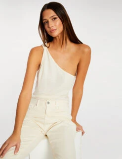 T-shirt à Manches Asymétriques Ecru Moyen Femme