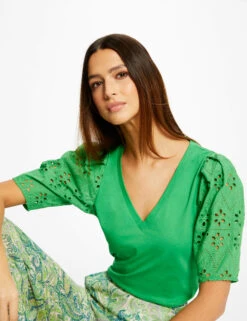 T-shirt Ă Manches Courtes Vert Femme
