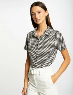 T-shirt Boutonné Imprimé Géométrique Multico Femme