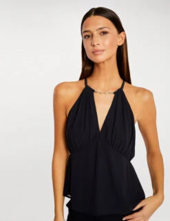 T-shirt Col En V Sans Manches Marine Femme