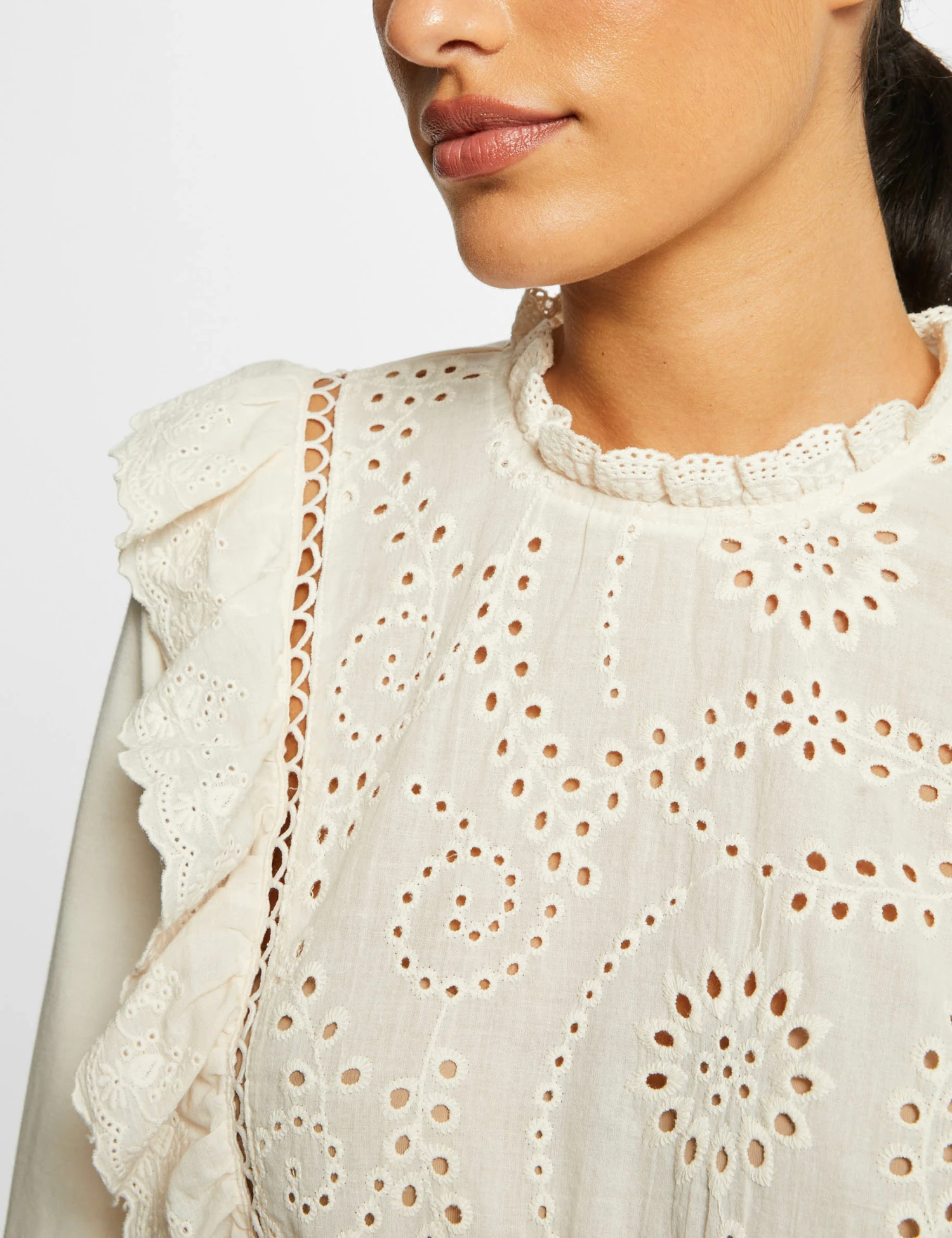 T-shirt Manches 3/4 Avec Broderie Ivoire Femme – Image 5