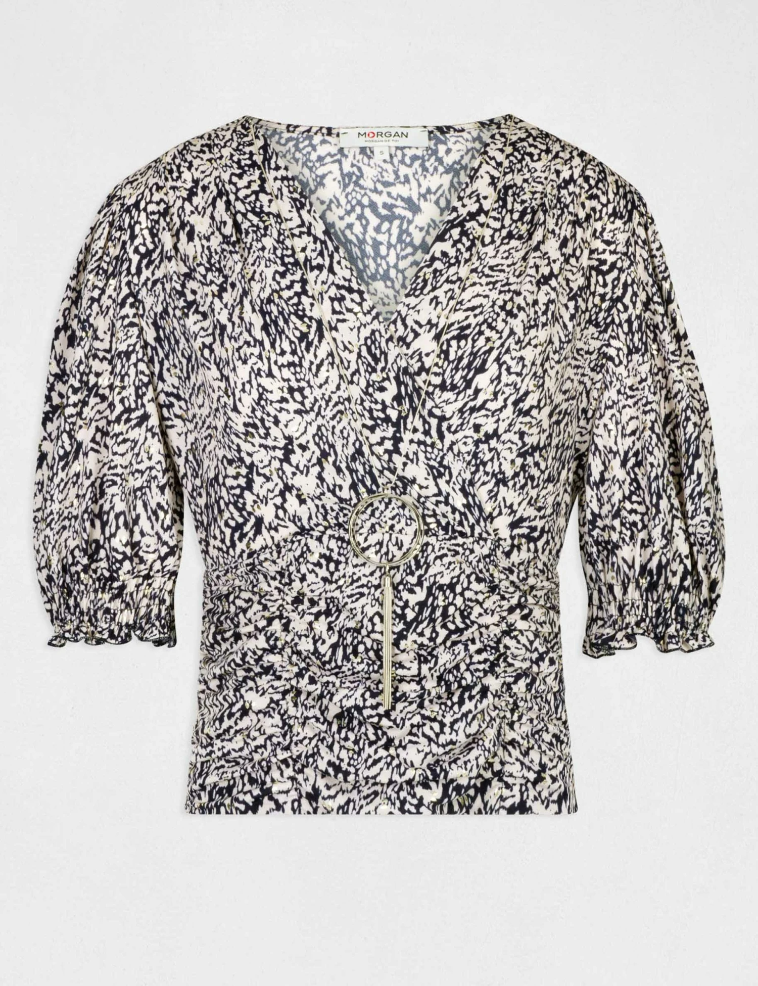 T-shirt Manches 3/4 Col Bijou Imprimé Multico Femme – Image 4