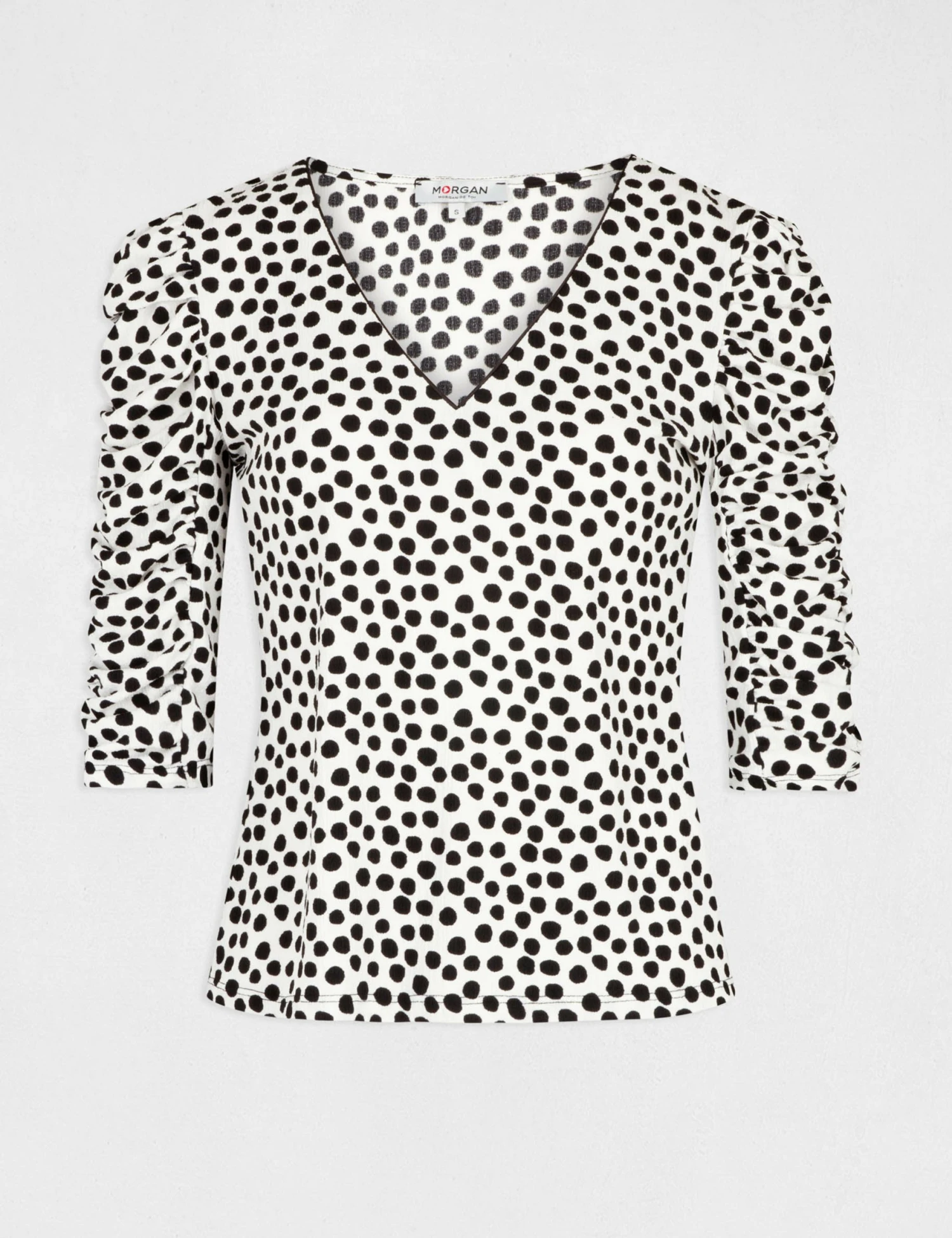 T-shirt Manches 3/4 Imprimé à Pois Ecru Femme – Image 4