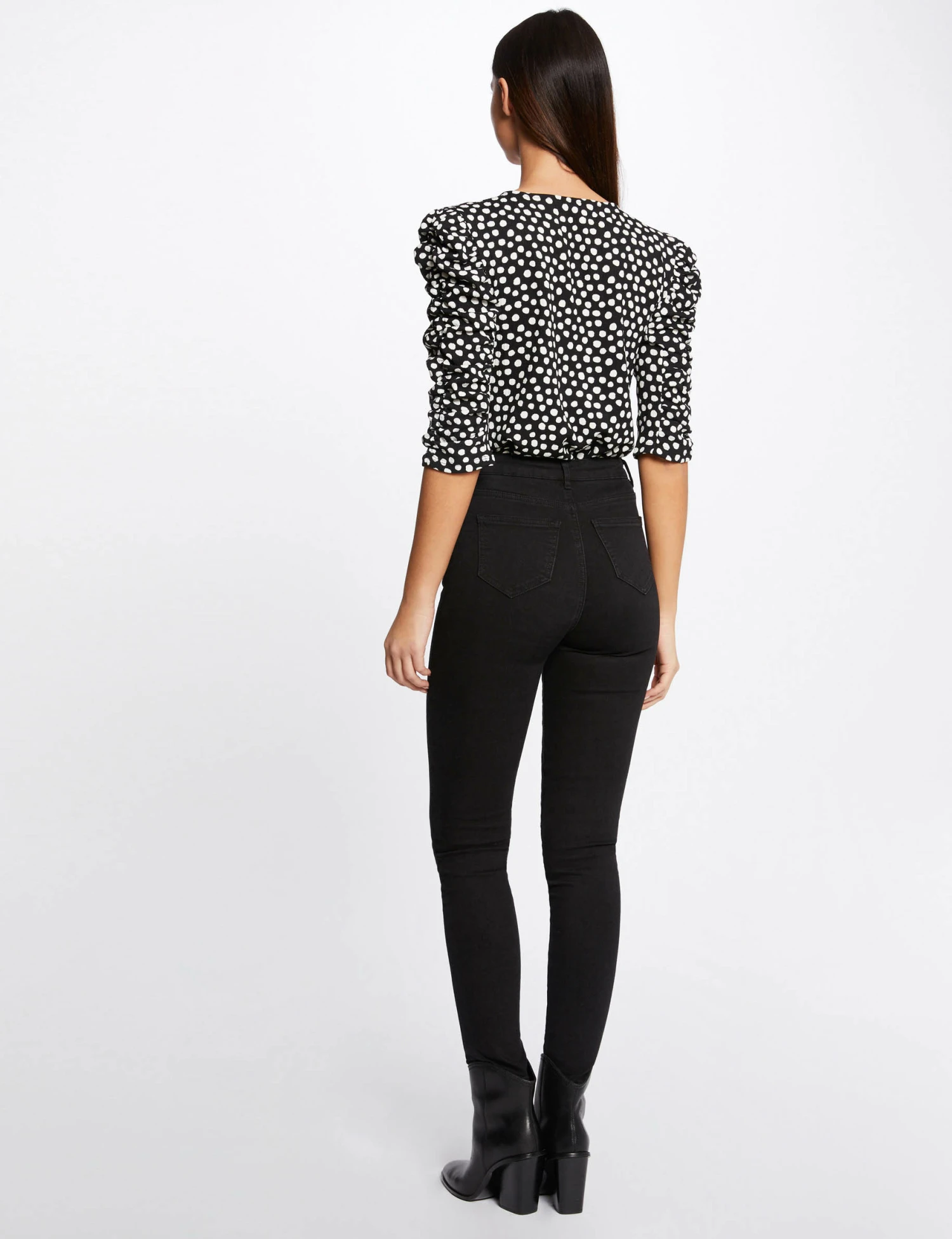 T-shirt Manches 3/4 Imprimé à Pois Noir Femme – Image 2