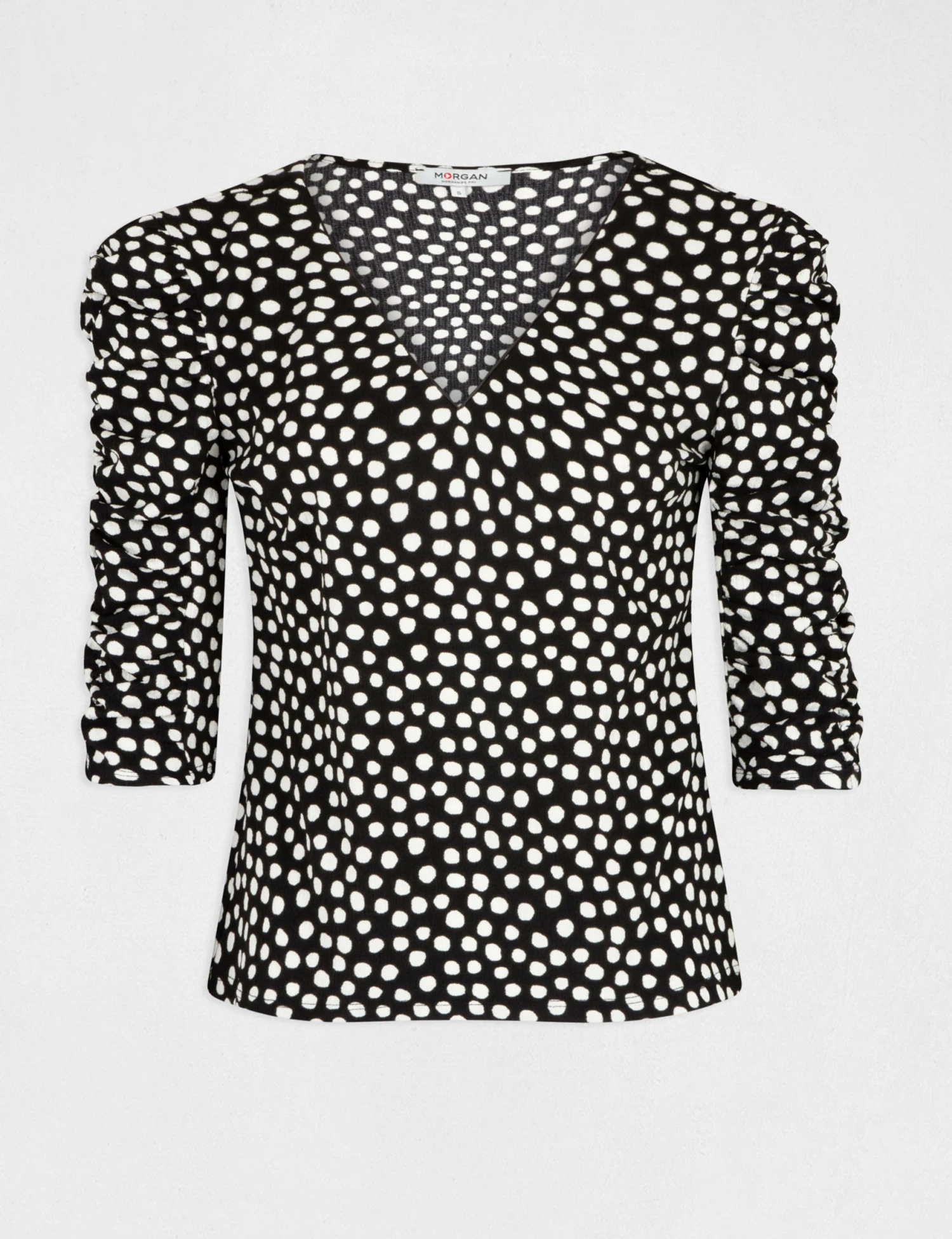 T-shirt Manches 3/4 Imprimé à Pois Noir Femme – Image 4