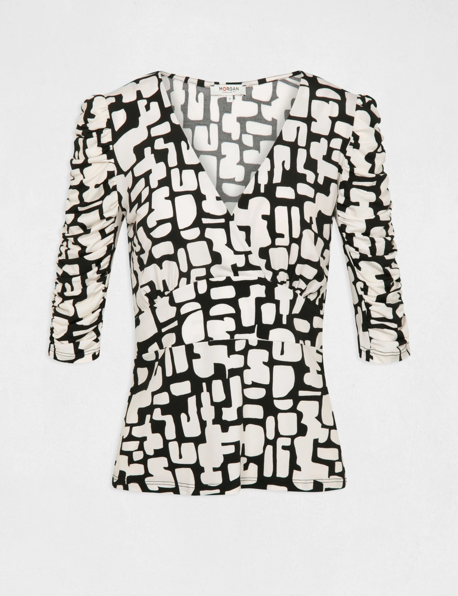 T-shirt Manches 3/4 Imprimé Géométrique Ecru Femme – Image 4