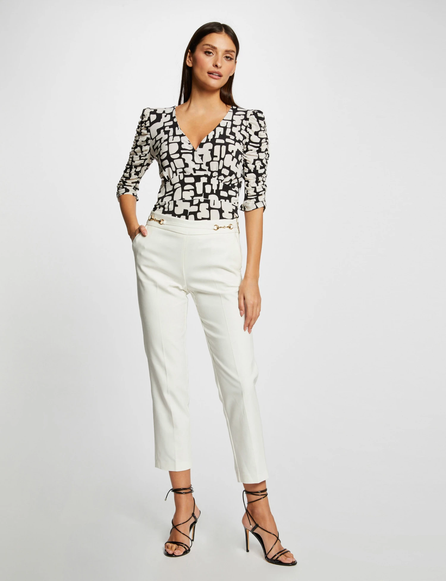 T-shirt Manches 3/4 Imprimé Géométrique Ecru Femme – Image 3