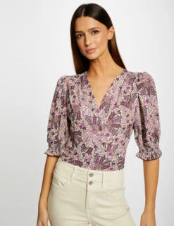 T-shirt Manches 3/4 Imprimé Végétal Multico Femme