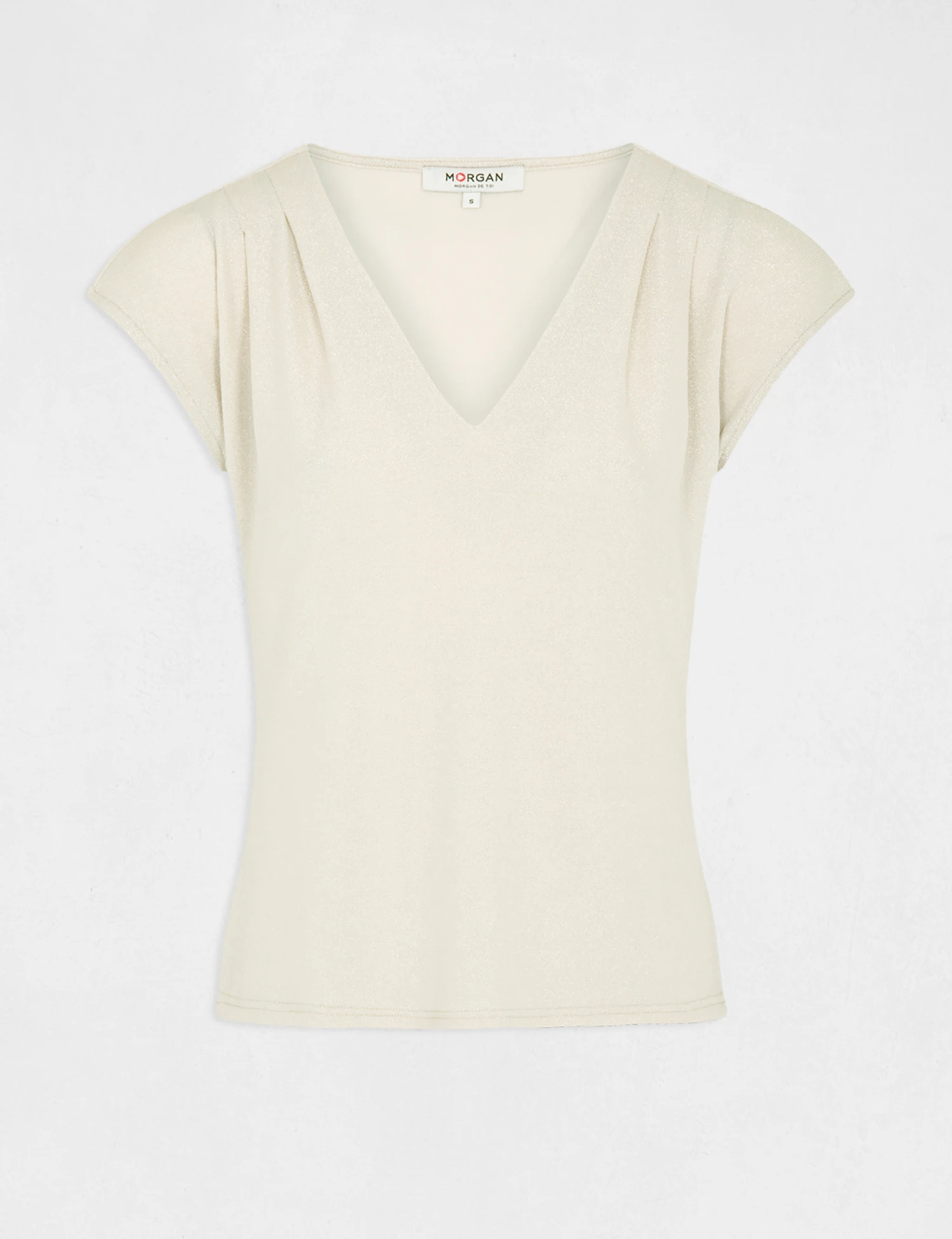 T-shirt Manches Courtes à Col En V Ivoire Femme – Image 4