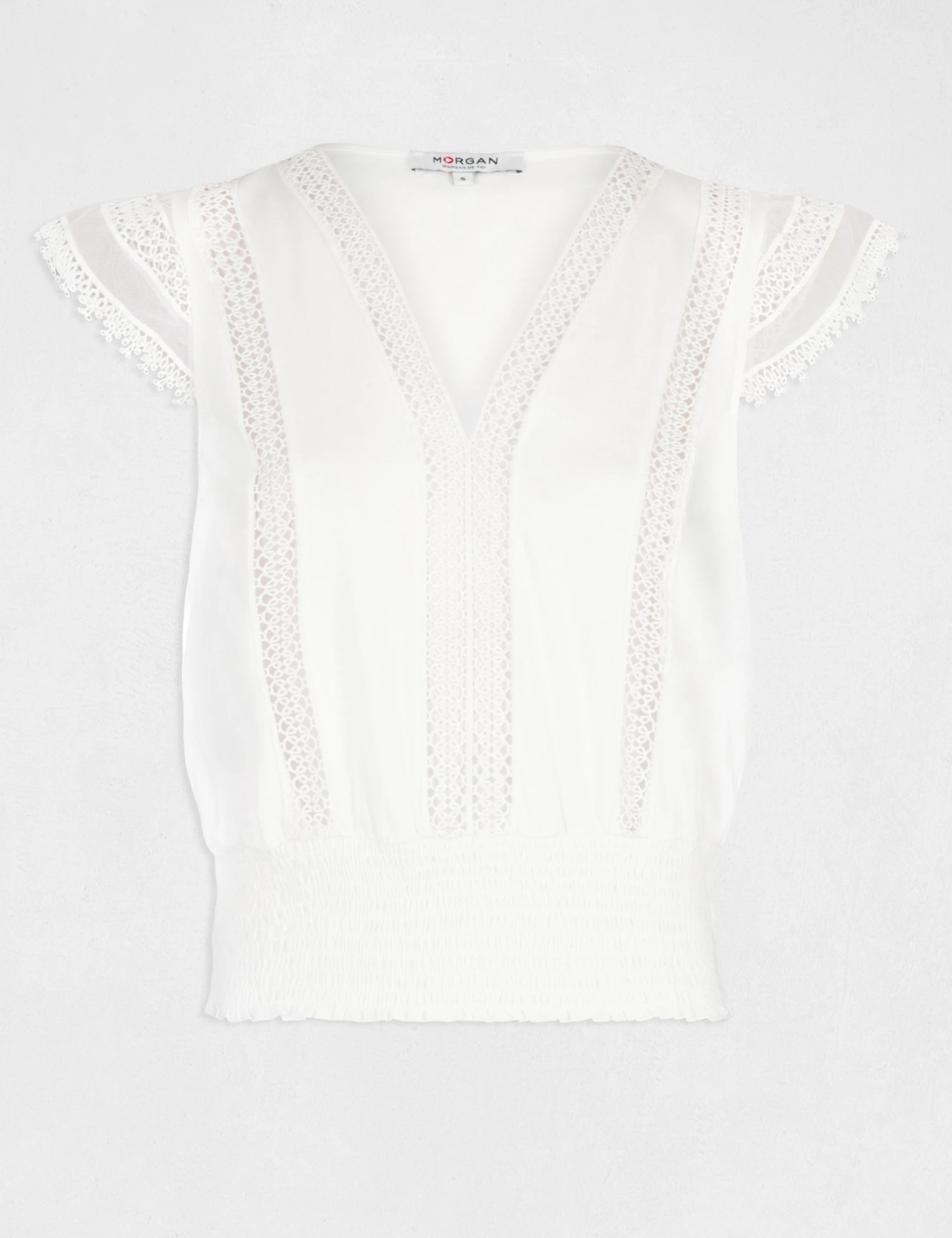 T-shirt Manches Courtes à Dentelle Ecru Femme – Image 4